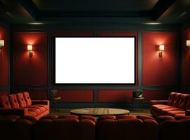 Big cinema with empty screen mockup photo