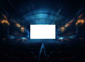 Big cinema with empty screen mockup photo