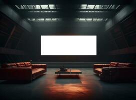 Big cinema with empty screen mockup photo