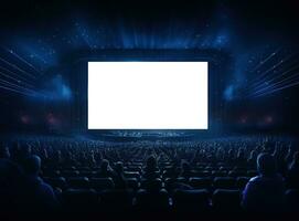Big cinema with empty screen mockup photo