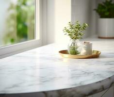 White marble kitchen counter mockup photo