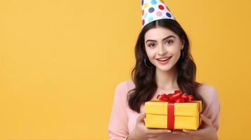 Birthday girl on vivid background photo