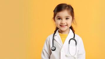 linda niño en médico Saco con estetoscopio en color antecedentes foto