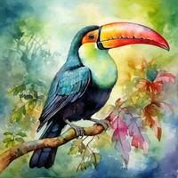 Watercolor painting of toucan bird photo