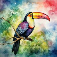 Watercolor painting of toucan bird photo