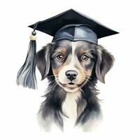 Cute watercolor dog in graduarion cap isolated photo