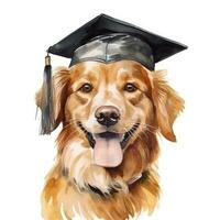 Cute watercolor dog in graduarion cap isolated photo