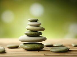 Stacked stones with wooden spa theme board and sticks photo