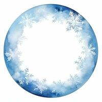 Blue watercolor snowflake frame isolated photo