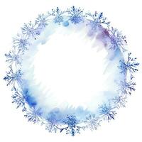 azul acuarela copo de nieve marco aislado foto