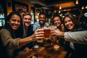 Friends in pub with beer photo