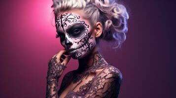 Beautiful model with halloween makeup photo