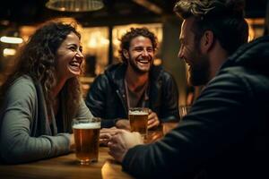 Friends in pub with beer photo