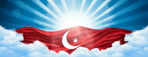 Turkish flag with blue sky background photo