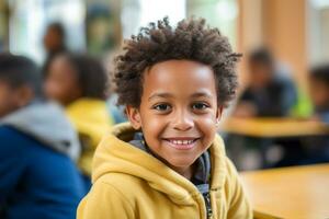 A happy child in black walking into school photo