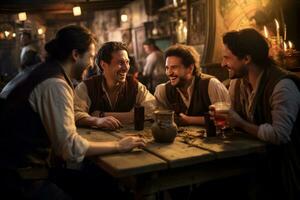 Friends in pub with beer photo