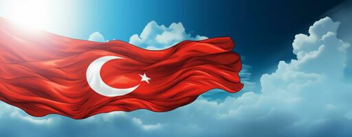 Turkish flag with blue sky background photo