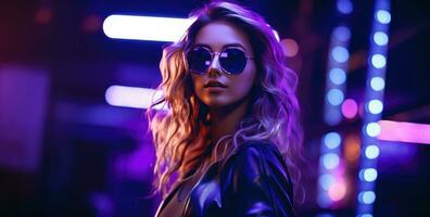 Attractive woman in a dj headphonesand sunglasse photo