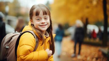 Girl with down syndrome goes to school photo