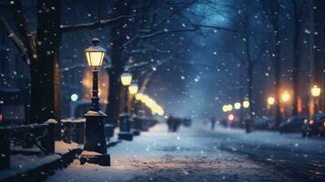 Winter snowy city background photo