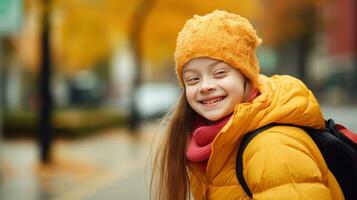 niña con abajo síndrome va a colegio foto