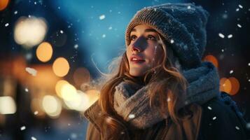 Winter snowy city background photo