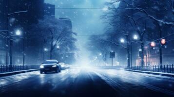 Winter snowy city background photo