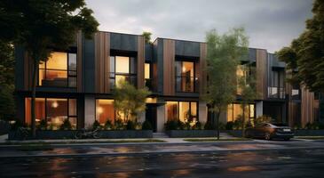 Modern condo townhouses in evening photo