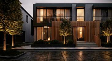 Modern condo townhouses in evening photo