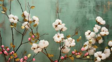 Fresh cotton flowers natural background photo