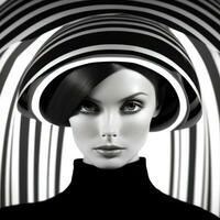 Beautiful woman in a black and white photo, in the style of fashion shapes photo