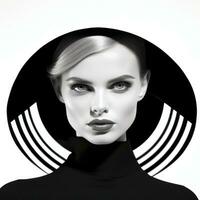 Beautiful woman in a black and white photo, in the style of fashion shapes photo