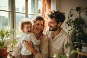 Happy family having fun at home together photo