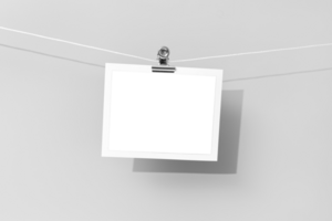 Instant photo frame template with transparent picture background hanging on a rope png
