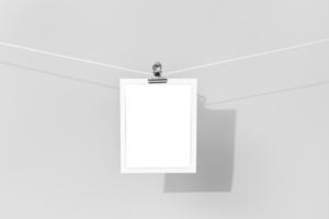 Instant photo frame template with transparent picture background hanging on a rope png