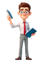 Cute teacher with books isolated on transparent background. 3D AI generated illustration png