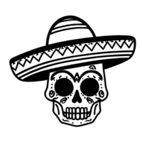 Sugar skull with hat isolated on transparent background. Day of the Dead celebration. AI generative illustration png