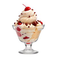 Sundae ice cream in glass bowl isolated on transparent background. AI Generated png