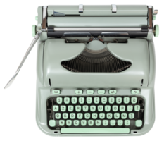 Retro vintage green typewriter isolated on transparent background. Top view png