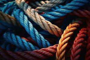 Ropes and knots sailing background created with generative AI technology. photo