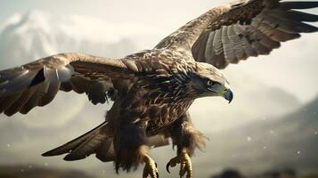 Close up shot of Golden eagle Aquila chrysaetos flying catching a prey. AI Generated photo