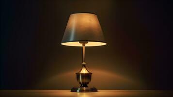 Brass table lamp dark environment studio shot. AI Generated photo