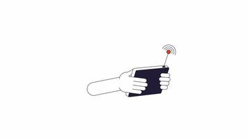 Clicking remote control device line 2D character hands animation. Holding controller antenna flat color cartoon 4K video, alpha channel. Drone operating animated person body part on white background video