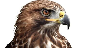 Close up portrait shot of Golden eagle Aquila chrysaetos with sharp gaze isolated on white. photo