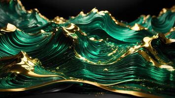 emerald green water with golden sand powder luxury and mystery abstract concept ai generated photo