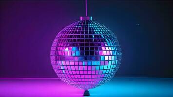 blue pink neon beam vintage disco ball ai generated photo