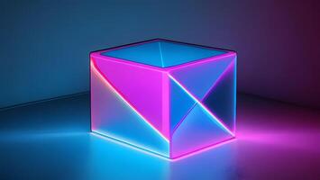 blue pink neon refraction line square cube future fashion abstract technology photo