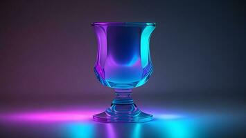 blue pink neon refracted beam goblet glass ai generated photo