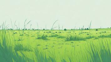 Green meadow with grass and trees in the background, Digital painting AI generated photo