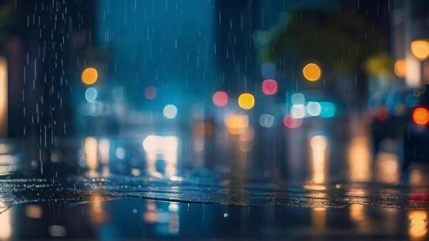 Rainy day in the city, Blurred bokeh background AI generated photo